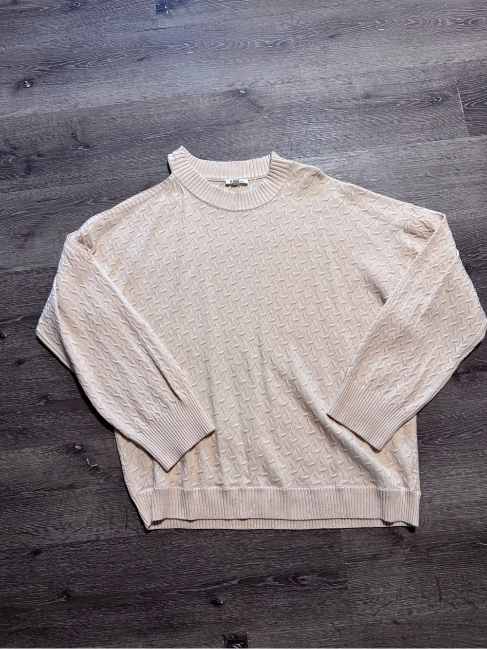 GeeGee size 2x cold shoulder Classic Crewneck Sweater in Soft Cream yellow